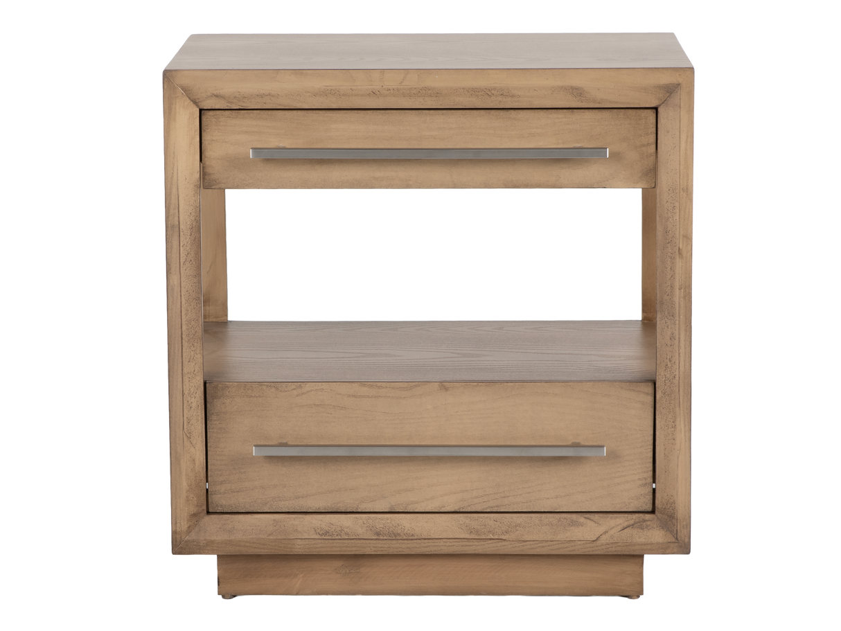 Durango Fondo Moka Modern 2-Drawer Nightstand with Open Shelf & Long Silver Pulls