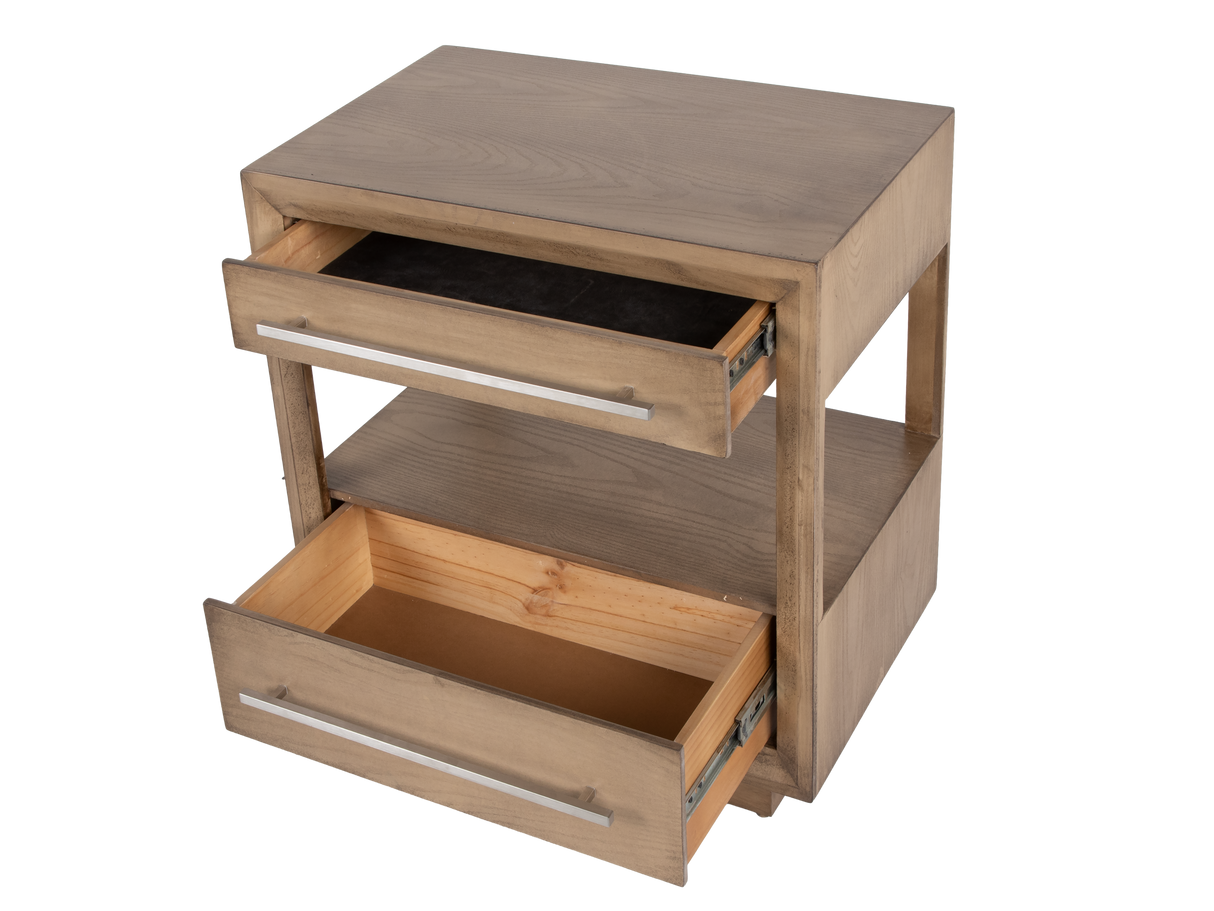 Durango Fondo Moka Modern 2-Drawer Nightstand with Open Shelf & Long Silver Pulls