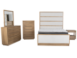 Durango Moka Wood & Natural Linen Upholstered Panel 6-Piece Bedroom Set