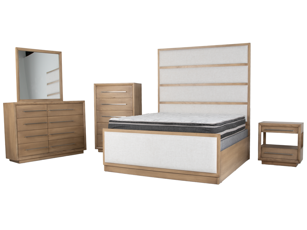 Durango Moka Wood & Natural Linen Upholstered Panel 6-Piece Bedroom Set