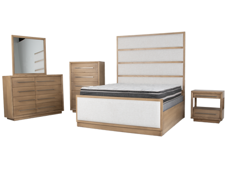 Durango Moka Wood & Natural Linen Upholstered Panel 6-Piece Bedroom Set