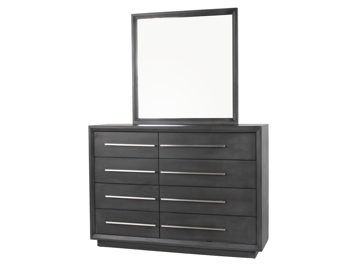 Gray dresser with mirror on a white background