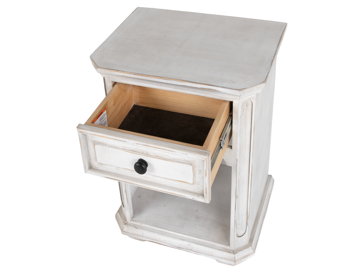 Magnolia 7-Piece Farmhouse Storage Bedroom Set with Storage Bench Footboard Bed, Vanity Desk, Tri-Fold Mirror, Stool & Nightstand – Savanna White.