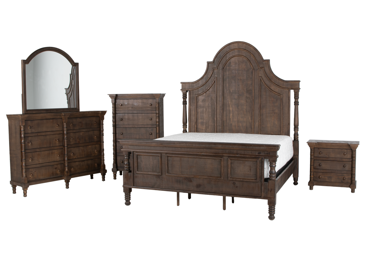 Honeywood Rustic Solid wood 6-Piece Bedroom Set with Arched Headboard, Dresser, Mirror & Nightstand