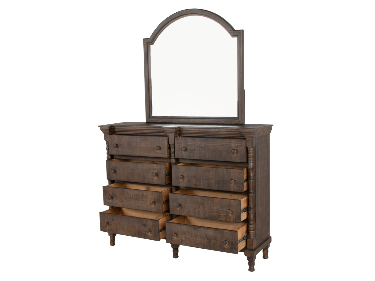 Honeywood Rustic Solid wood 6-Piece Bedroom Set with Arched Headboard, Dresser, Mirror & Nightstand