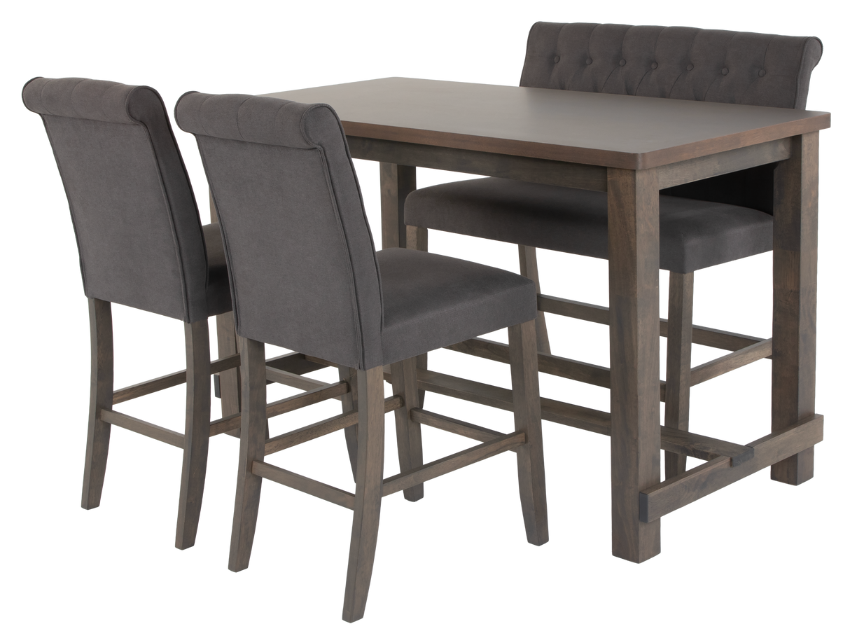 Counter Height Dining Set with Table, Chairs & Bench – Gray Upholstered