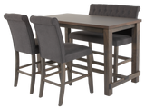 Counter Height Dining Set with Table, Chairs & Bench – Gray Upholstered