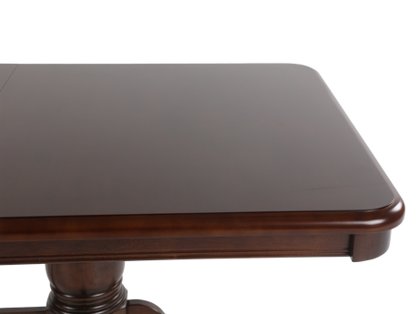 Wooden table with a dark brown finish on a white background