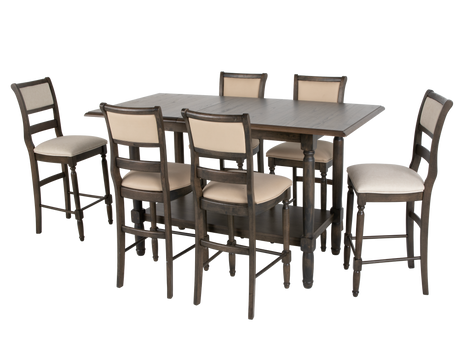 Transitional Dark Brown & Gray 7-Piece Counter Height Dining Set with Storage Shelf - view 2