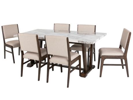 Modern Farmhouse Antique Brown & White Faux Marble 7-Piece Dining Set - view 2