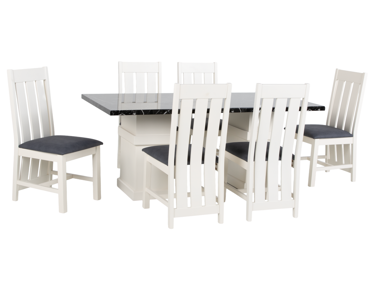 Parisian Elegance 7-Piece Dining Set with Black Top and White Pedestal Base