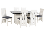 Parisian Elegance 7-Piece Dining Set with Black Top and White Pedestal Base