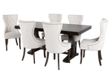 78" Rustic Brown 7-Piece Trestle Dining Set with Tufted Pearl Chairs