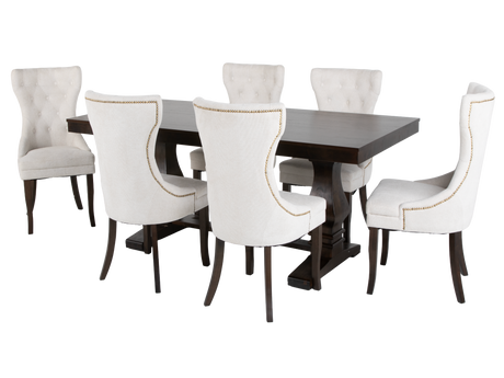 78" Rustic Brown 7-Piece Trestle Dining Set with Tufted Pearl Chairs - view 2