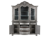 Grey Traditional Buffet & Hutch with LED Lighting & Wine Storage