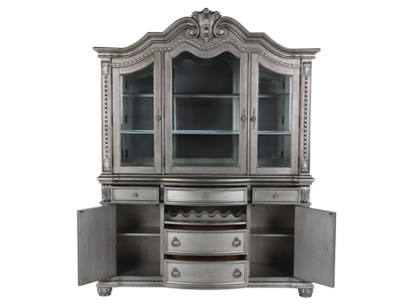 Grey Traditional Buffet & Hutch with LED Lighting & Wine Storage - view 4