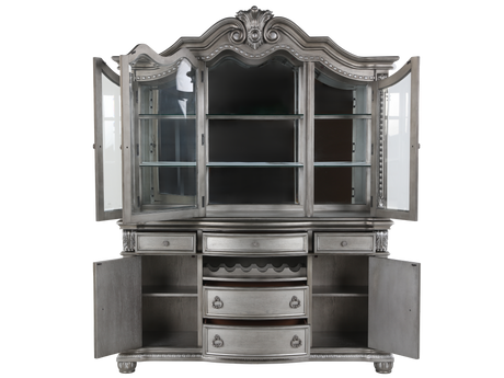 Grey Traditional Buffet & Hutch with LED Lighting & Wine Storage - view 6