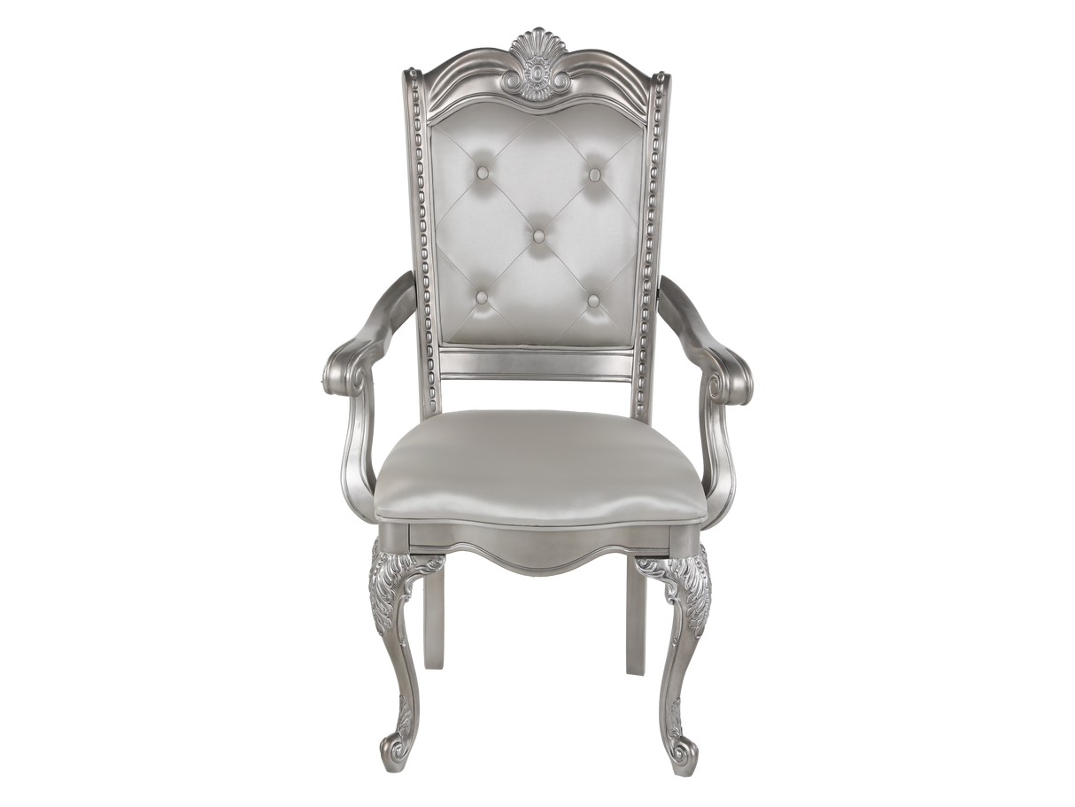 Grey Glam 9-Piece Double Pedestal Dining Set with Tufted Chairs