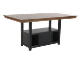 Coffee table with wooden top and black base on a white background