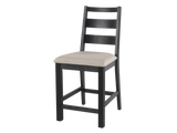 Black bar stool with a beige cushion on a white background