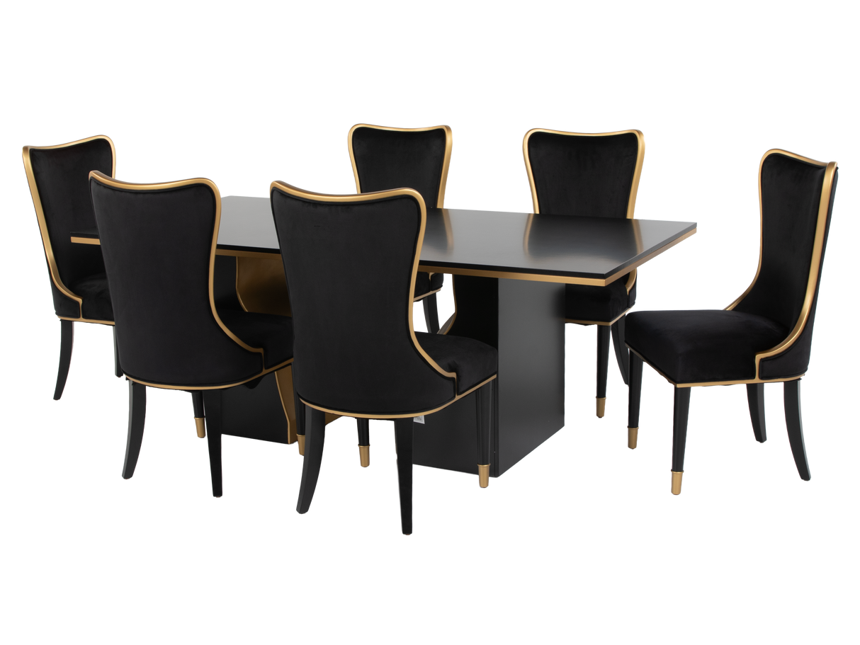 7 Piece Modern Black and Gold Dining Set