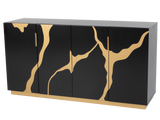Modern Black and Gold Sideboard Buffet with Artistic Mirror