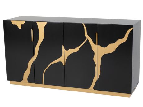 Modern Black and Gold Sideboard Buffet with Artistic Mirror - view 4