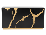Modern Black and Gold Sideboard Buffet with Artistic Mirror