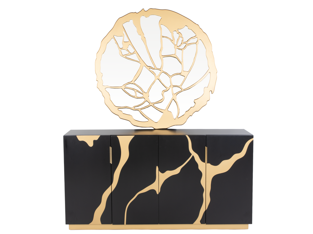 Modern Black and Gold Sideboard Buffet with Artistic Mirror