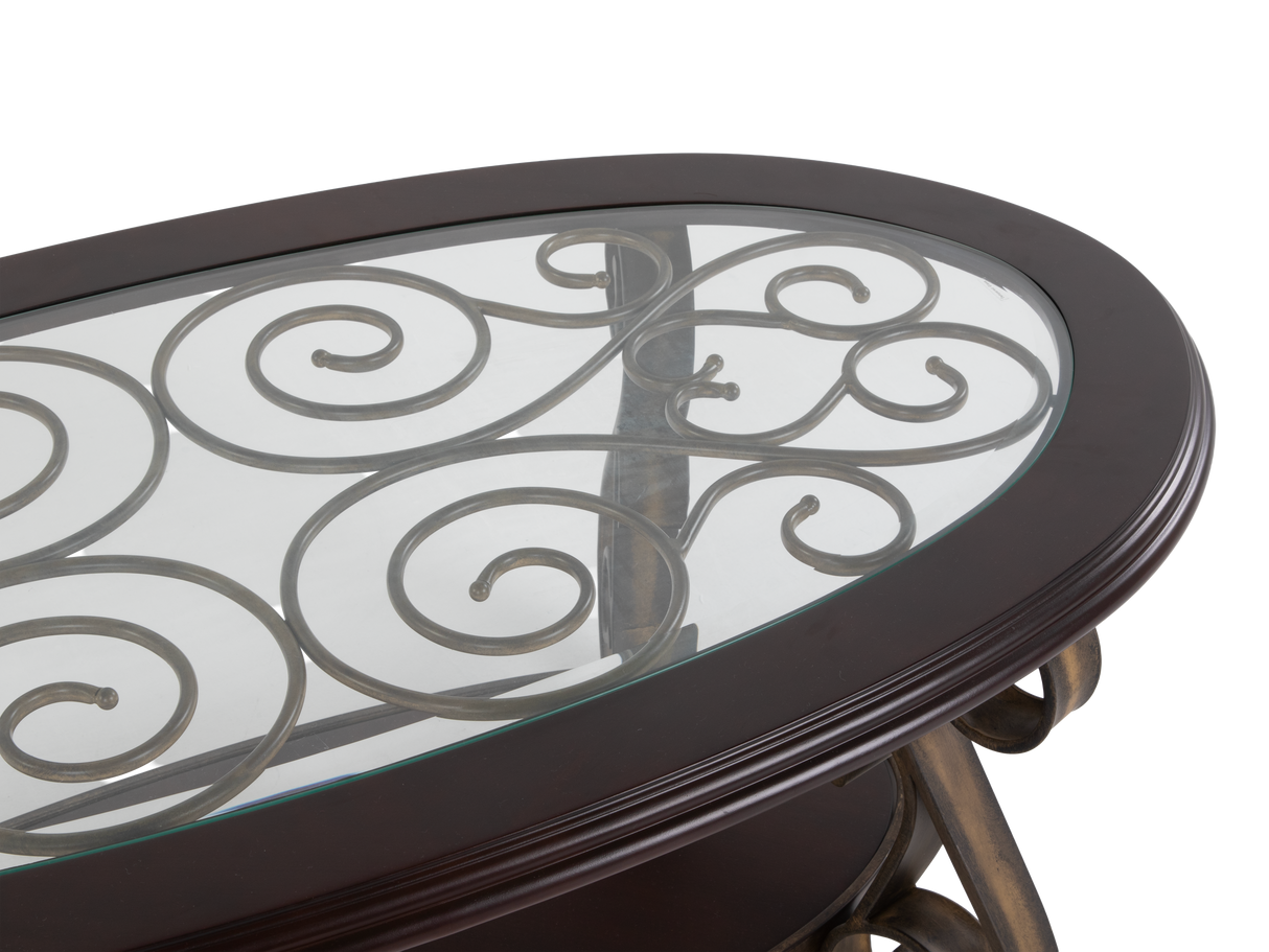 3-Piece Living Room Coffee Table Set with Glass Tops & Curved Metal Legs