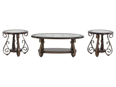 3-Piece Living Room Coffee Table Set with Glass Tops & Curved Metal Legs - view 3