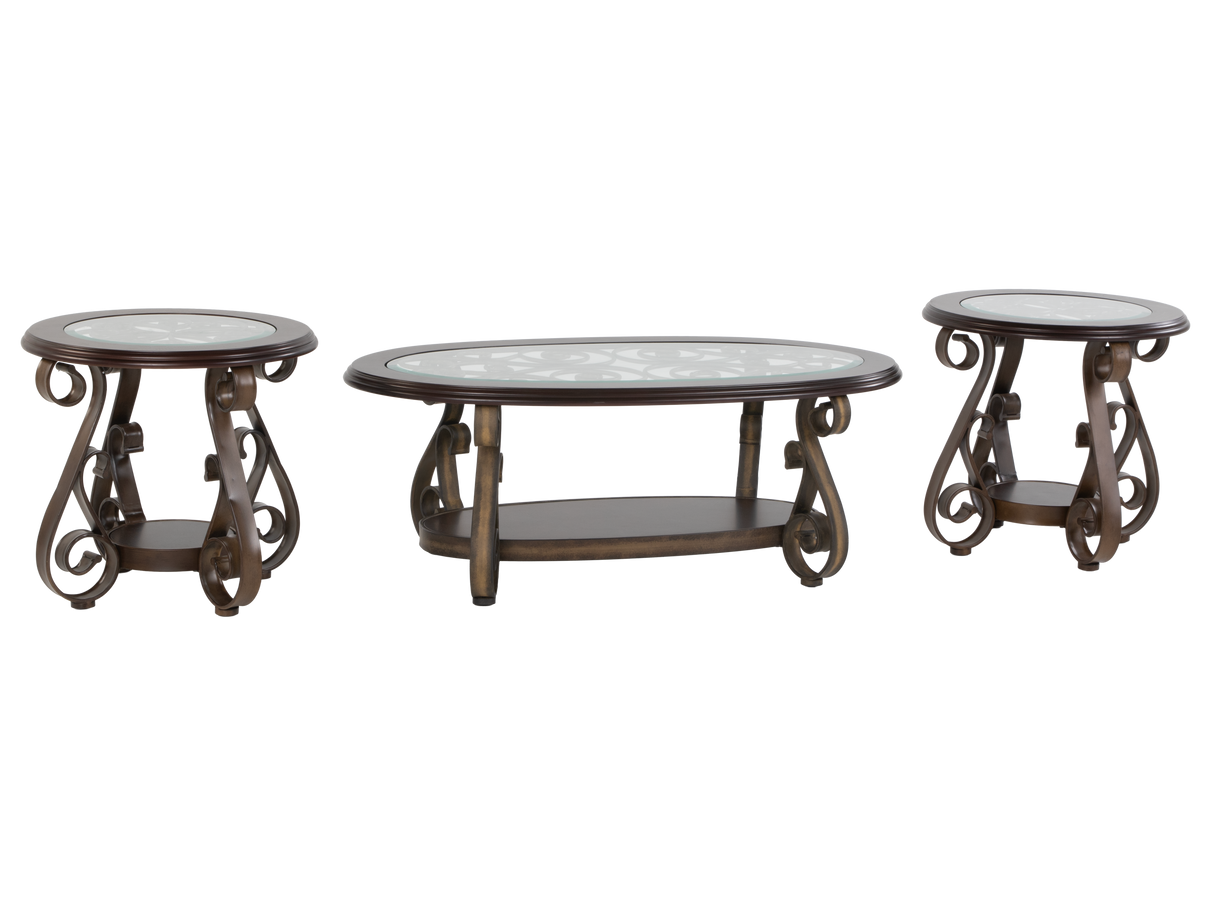 3-Piece Living Room Coffee Table Set with Glass Tops & Curved Metal Legs