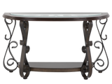 Console Sofa Table with Glass Top and Curved Metal Legs