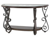 Console Sofa Table with Glass Top and Curved Metal Legs