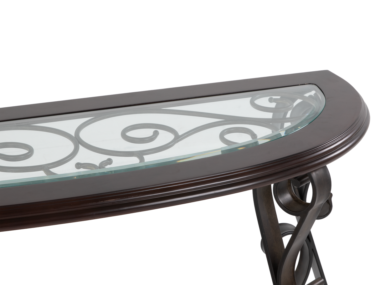 Console Sofa Table with Glass Top and Curved Metal Legs