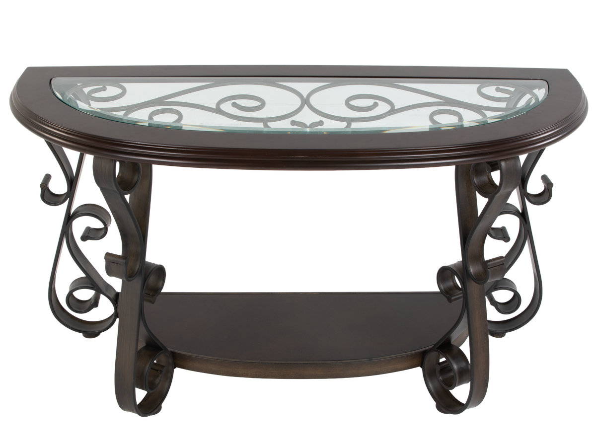 Console Sofa Table with Glass Top and Curved Metal Legs
