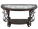 Console Sofa Table with Glass Top and Curved Metal Legs