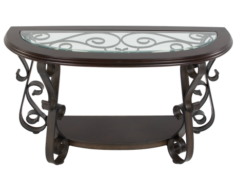 Console Sofa Table with Glass Top and Curved Metal Legs