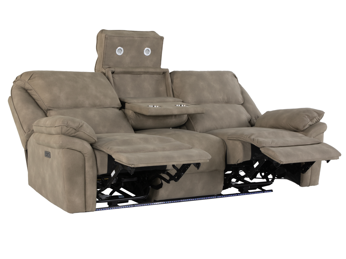Taupe 3-Piece Power Reclining Living Room Set with USB Ports & Console Loveseat