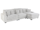Light Gray Corduroy Sectional Sofa with Chaise & Plush Pillows