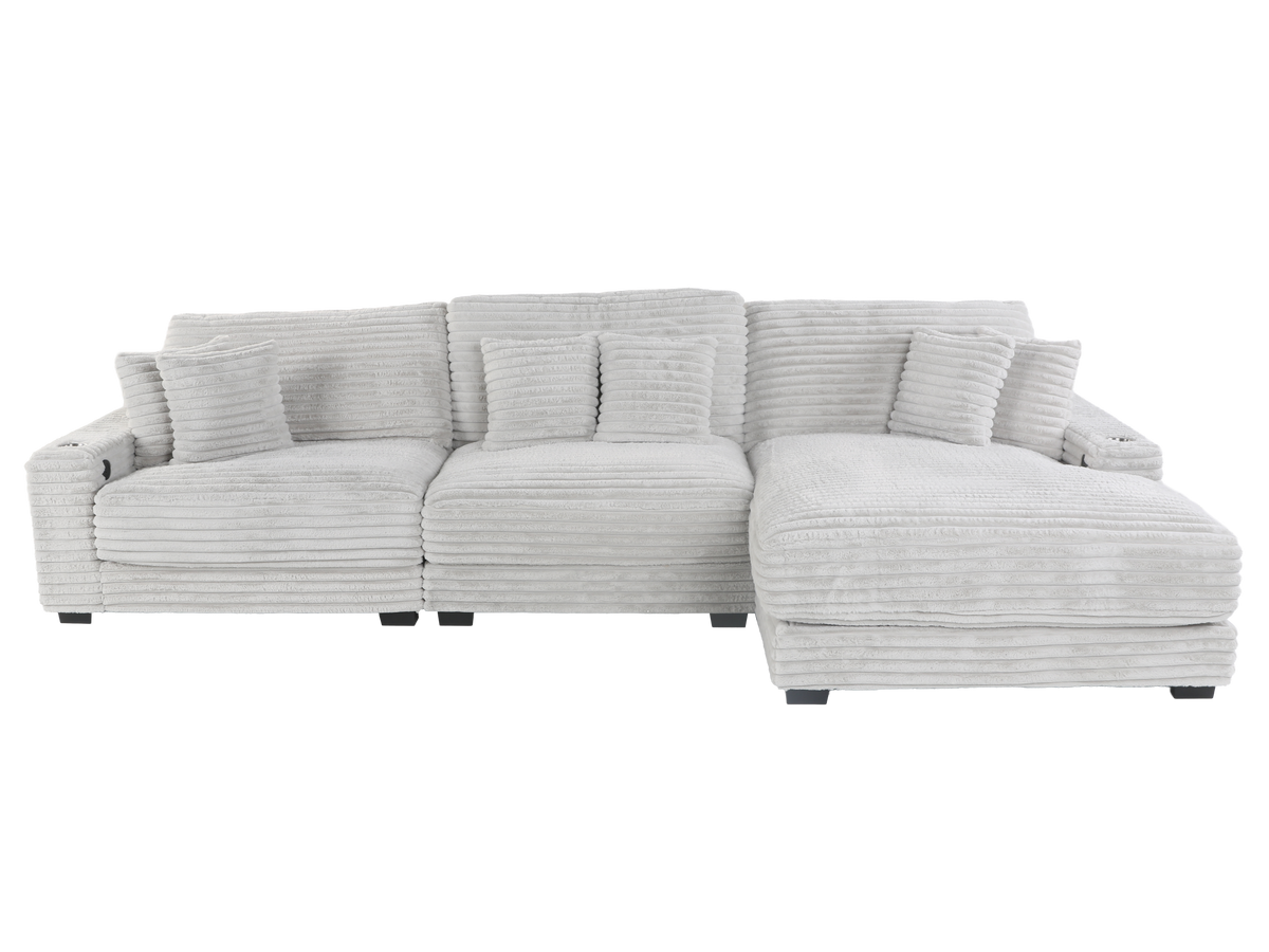 Light Gray Corduroy Sectional Sofa with Chaise & Plush Pillows