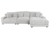 Light Gray Corduroy Sectional Sofa with Chaise & Plush Pillows