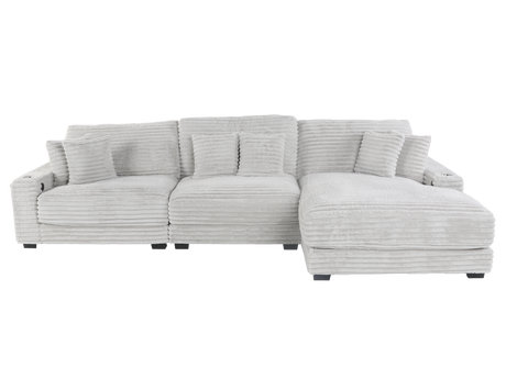 Light Gray Corduroy Sectional Sofa with Chaise & Plush Pillows - view 2