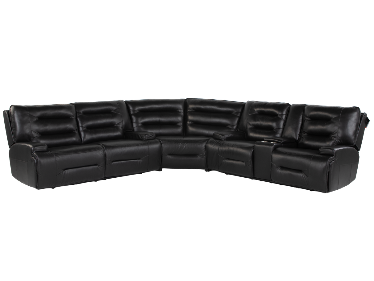 Modern Black Power Reclining Sectional Sofa with Console - Top Grain Leather