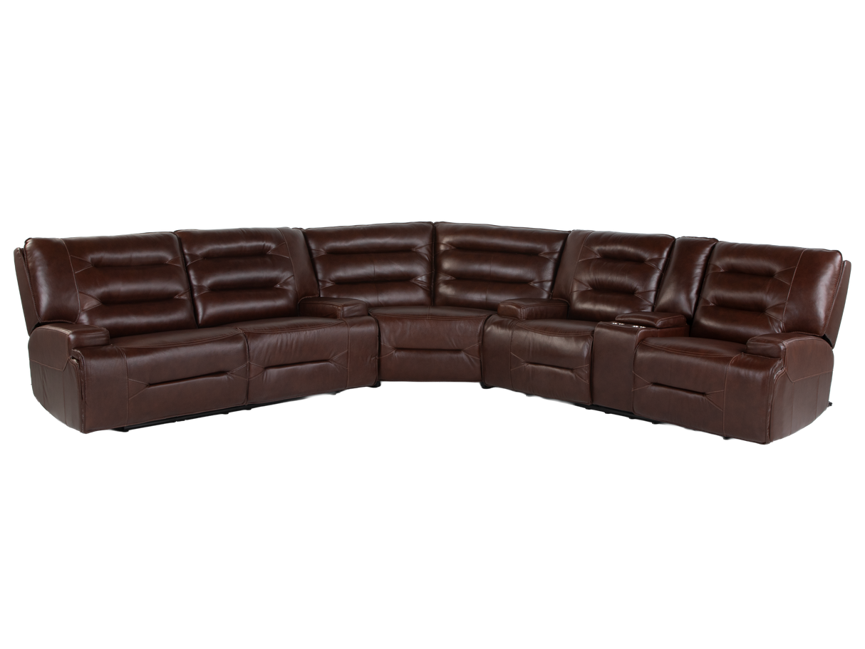 Brown Power Reclining Sectional with Power Headrests, Console & USB