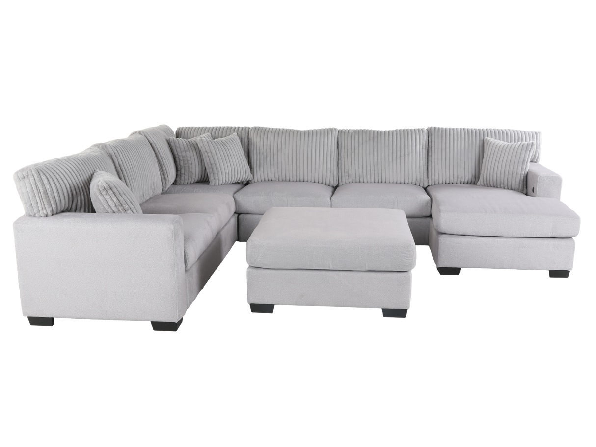Light Gray U-Shaped Sectional Sofa with Ottoman & Pillows