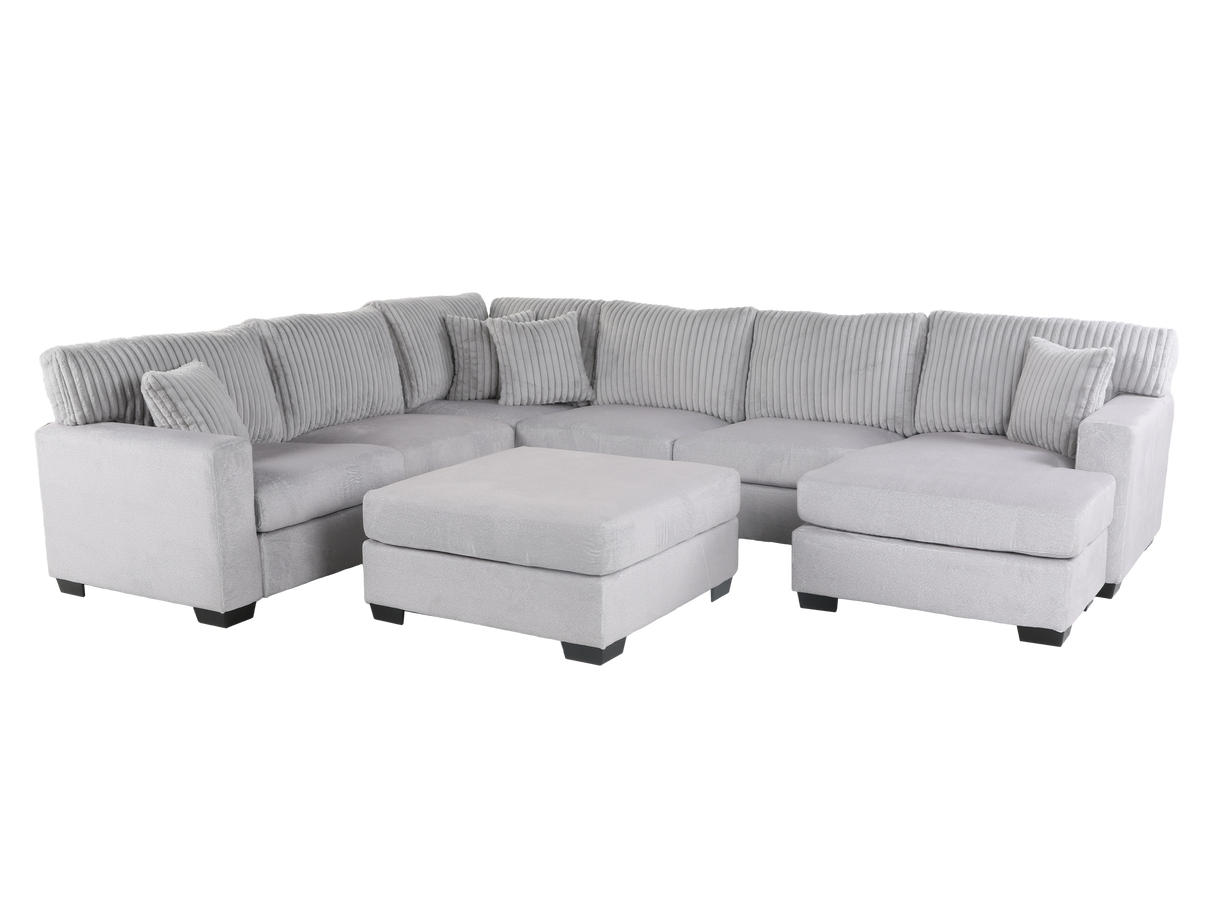 Light Gray U-Shaped Sectional Sofa with Ottoman & Pillows