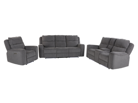 Gray sofa set with recliners on a white background