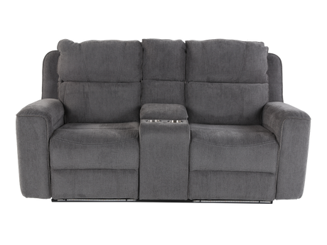 Gray sofa with reclining feature on a white background