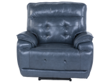 Jade Blue Top-Grain Leather Dual-Power Recliner with USB Charging & Adjustable Headrest